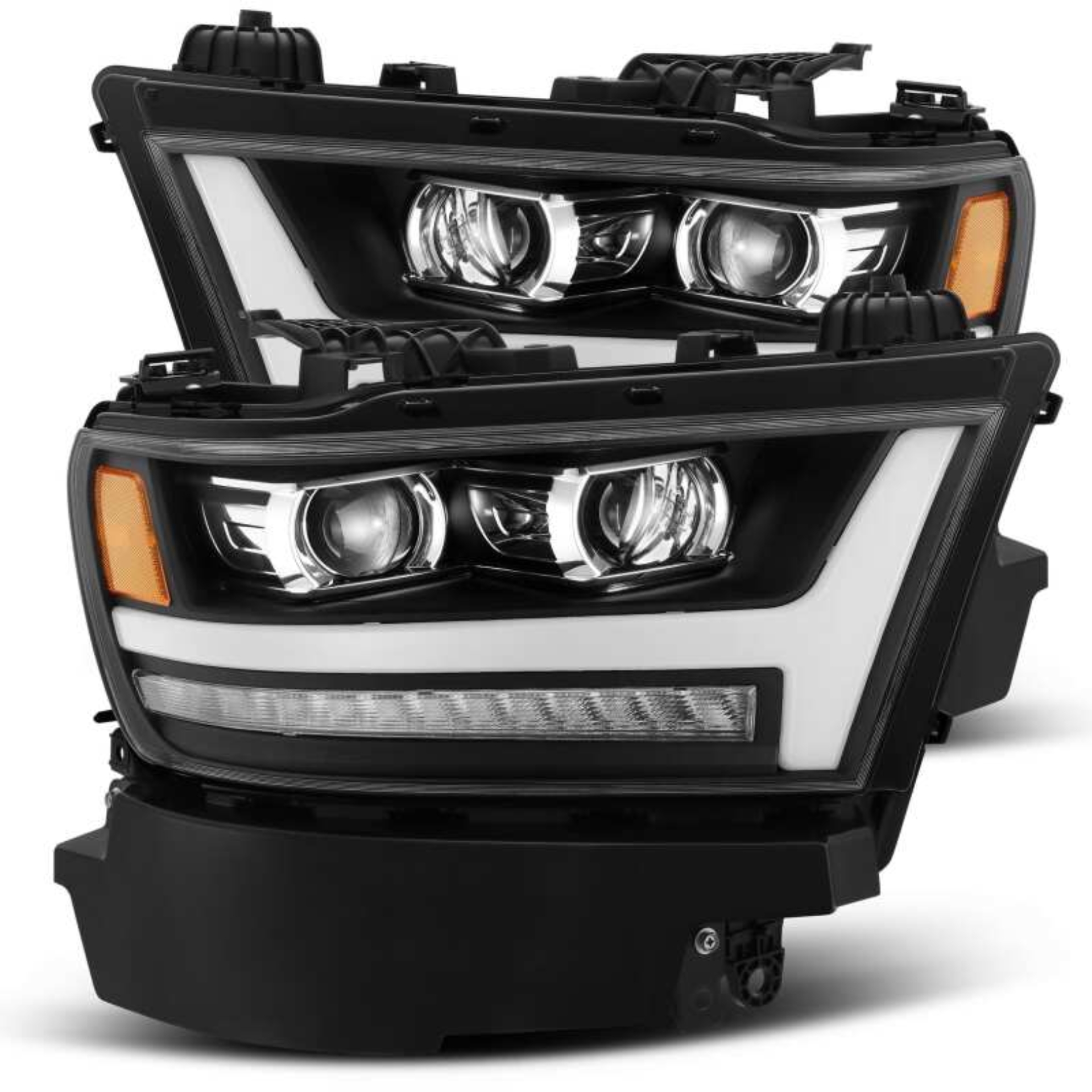 Picture of AlphaRex 19-20 Dodge Ram 1500 LUXX LED Proj Headlights Plnk Style Black w/Activ Light/Seq Signal/DRL