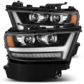 Picture of AlphaRex 19-20 Dodge Ram 1500 LUXX LED Proj Headlights Plank Jet Blk w/Activ Light/Seq Signal/DRL