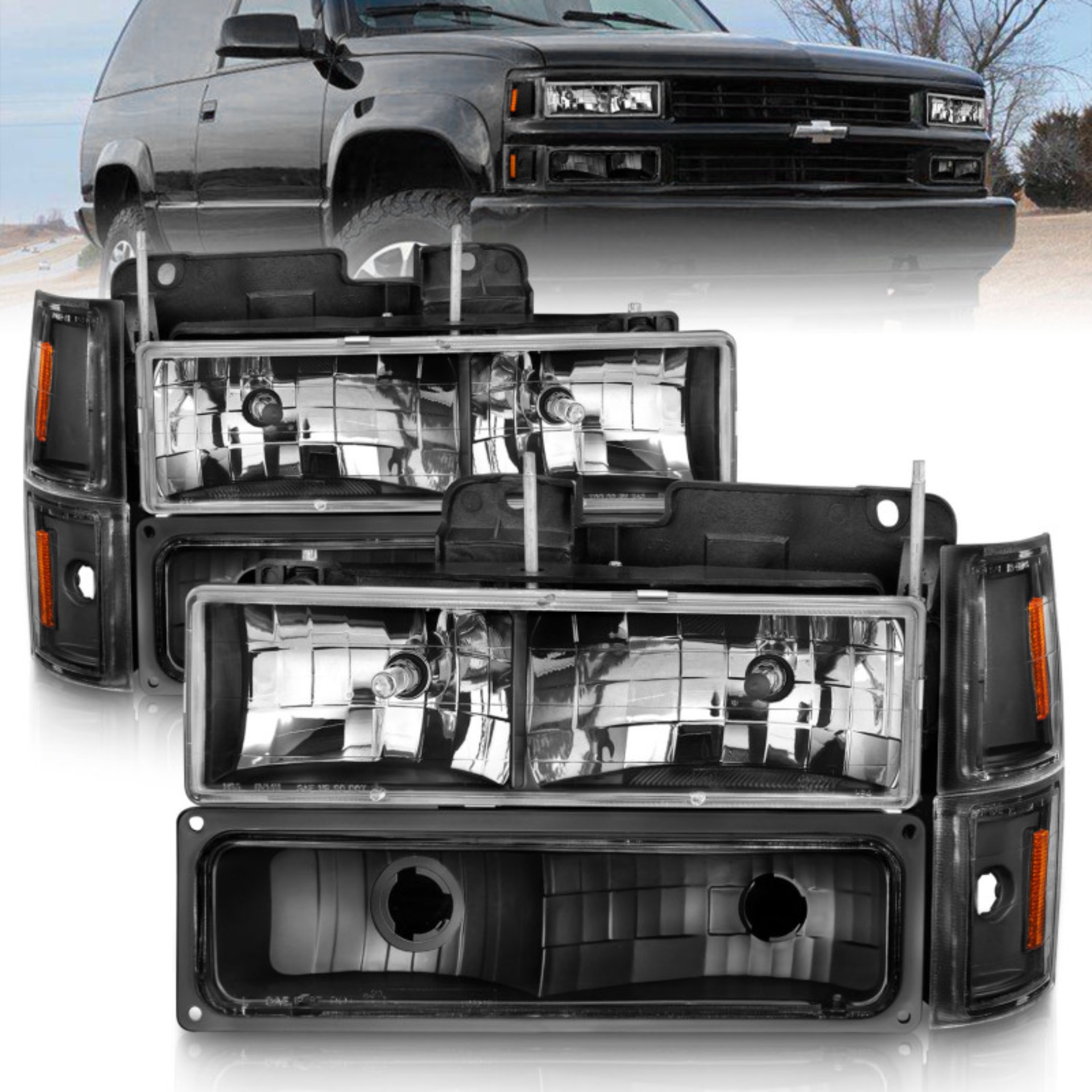 Picture of ANZO 88-98 Chevrolet C1500 Crystal Headlights Black