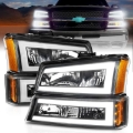 Picture of ANZO 2003-2006 Chevrolet Silverado 1500 Crystal Headlights w/ Light Bar Black Housing