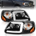 Picture of ANZO 1997-2003 Ford F-150 Projector Headlights w/ Light Bar Black Housing