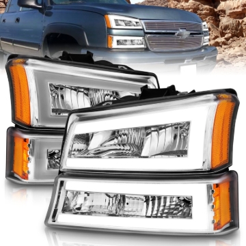 Picture of ANZO 2003-2006 Chevrolet Silverado 1500 Crystal Headlights w/ Light Bar Chrome Housing