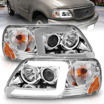 Picture of ANZO 1997-2003 Ford F-150 Projector Headlights w/ Light Bar Chrome Housing