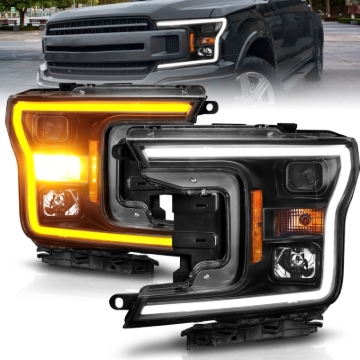 Picture of ANZO 2018-2020 Ford F-150 Projector Headlight w/ Plank Style Switchback Black Housing