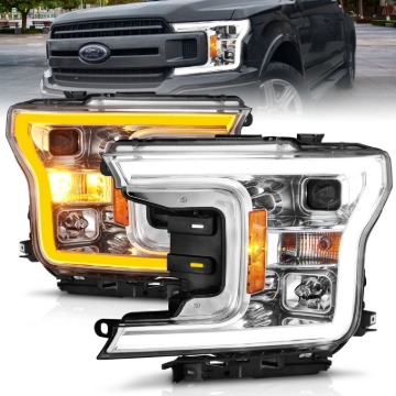 Picture of ANZO 2018-2020 Ford F-150 Projector Headlight w/Plank Style Switchback Chrome Housing