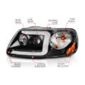Picture of ANZO 1997-2003 Ford F-150 Projector Headlights w/ Light Bar Black Housing