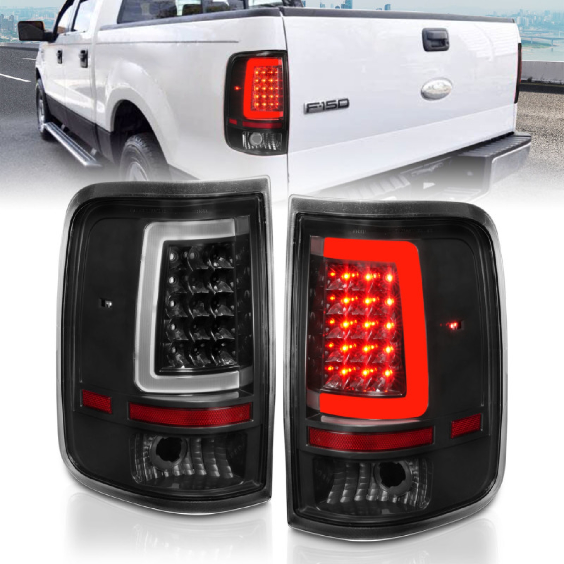 Picture of ANZO 2004-2006 Ford F-150 LED Tail Lights w/ Light Bar Black Housing Clear Lens
