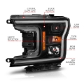 Picture of ANZO 2018-2020 Ford F-150 Projector Headlight w/ Plank Style Switchback Black Housing