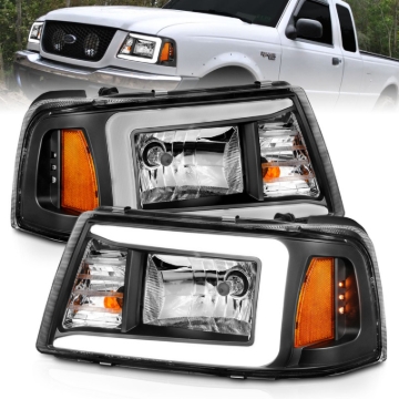 Picture of ANZO 2001-2011 Ford Ranger Crystal Headlights w/ Light Bar Black Housing