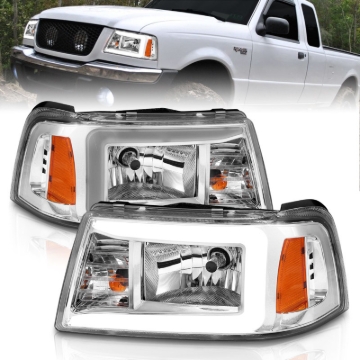 Picture of ANZO 2001-2011 Ford Ranger Crystal Headlights w/ Light Bar Chrome Housing
