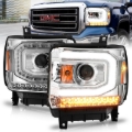 Picture of ANZO 2014-2015 GMC Sierra 1500 Projector Headlights w/ Light Bar Chrome Housing (Halogen Type)