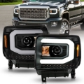 Picture of ANZO 2014-2015 GMC Sierra 1500 Projector Headlights w/ Light Bar Black Housing (Halogen Type)