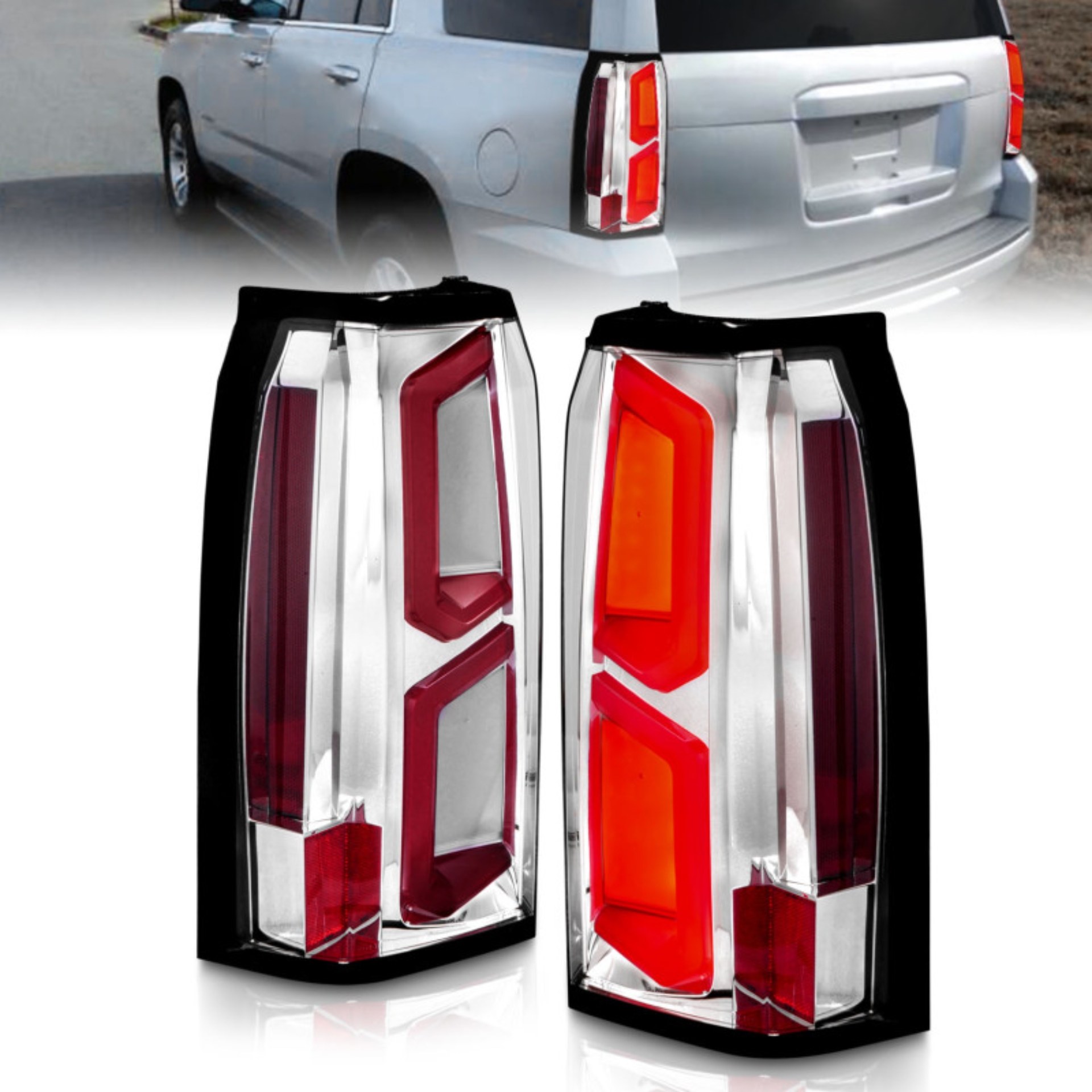 Picture of ANZO 2015-2020 Chevrolet Tahoe LED Tail Lights w/ Light Bar Chrome Housing Clear Lens