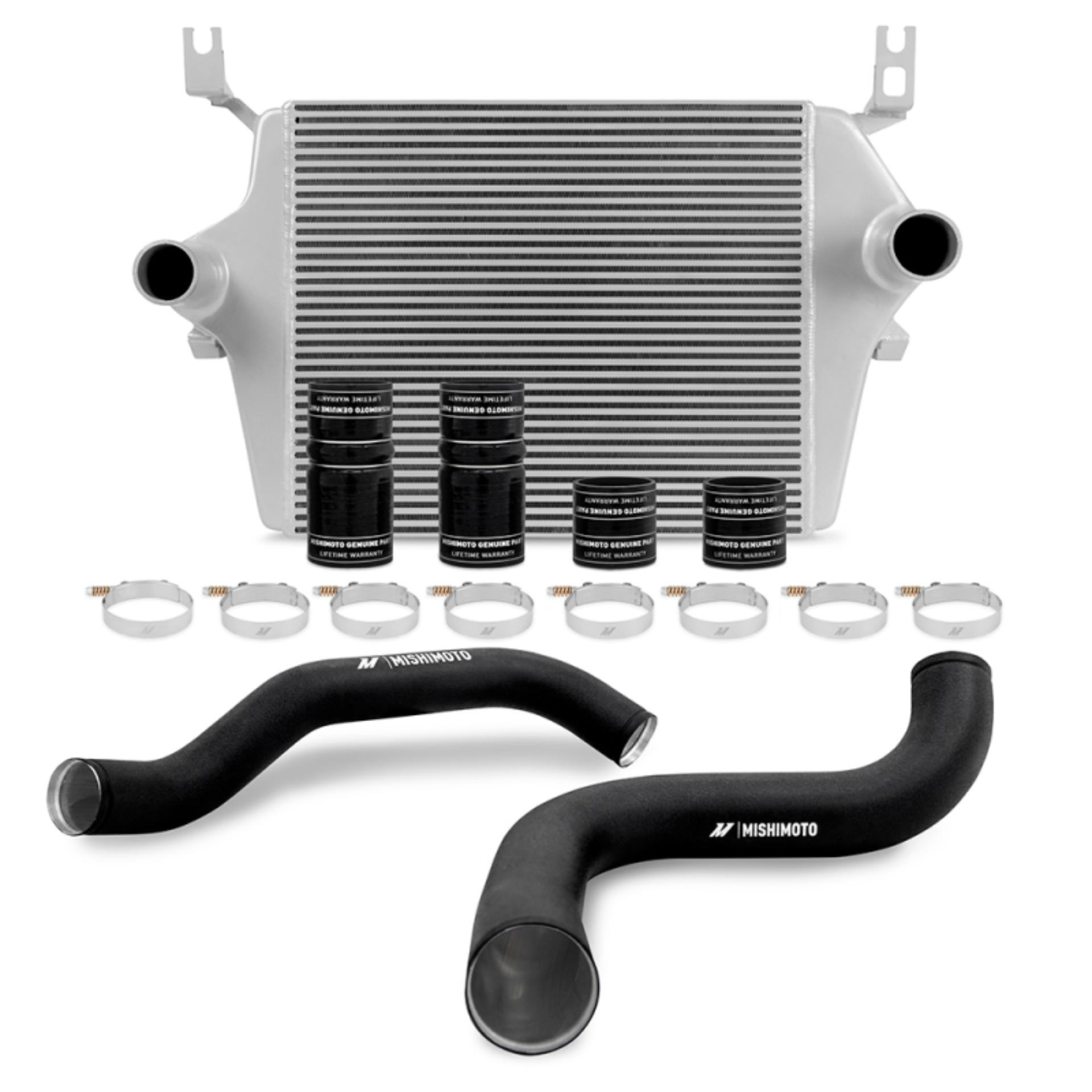 Picture of Mishimoto 99-03 Ford 7.3L Powerstroke PSD Silver Intercooler Kit w/ Black Pipes