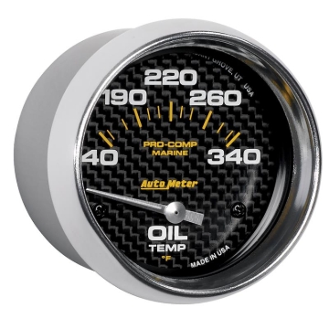 Picture of Autometer Marine Carbon Fiber Electric Oil Temperature Gauge 2-5/8in 140-300 Deg F