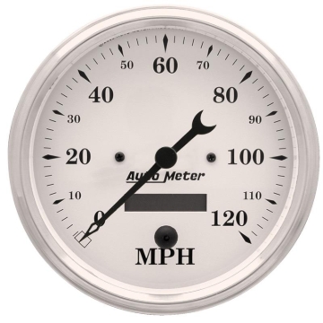 Picture of Autometer 5 inch 120mph Electric Programable w/ LCD ODO Old Tyme Speedometer - White