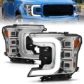 Picture of ANZO 18-20 Ford F-150 Full Led Projector Light Bar Style Headlights - Chrome Amber