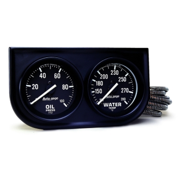 Picture of Autometer AutoGage Two-Gauge Console 52.4mm Mech 0-100 PSI Oil Press / 130-280 Deg Water Temp- Black