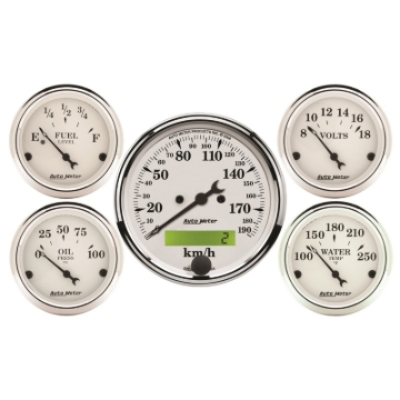 Picture of Autometer Old Tyme White 5 Pc Kit-Elec Speed(Km/H)/Elec Oil Press/Water Temp/Volt/Fuel Level