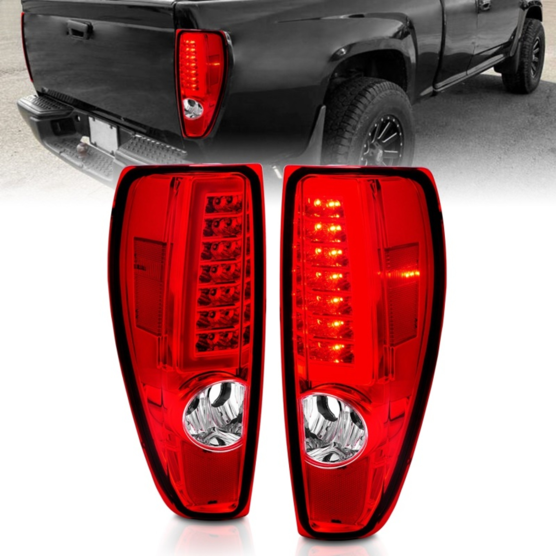Picture of ANZO 2004-2012 Chevrolet Colorado/ GMC Canyon LED Tail Lights w/ Light Bar Chrome Housing Red/Clear