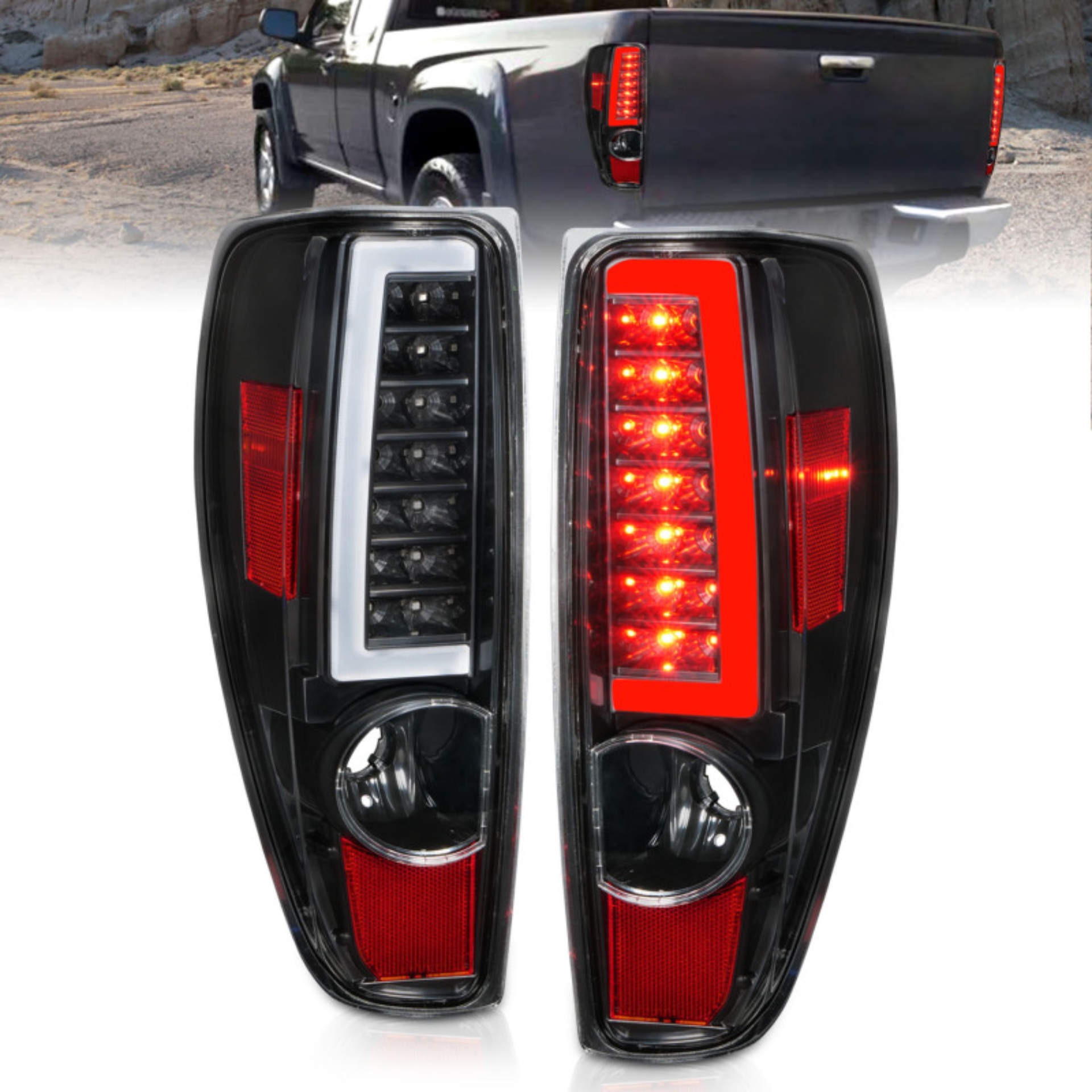 Picture of ANZO 2004-2012 Chevrolet Colorado/ GMC Canyon LED Tail Lights w/ Light Bar Black Housing
