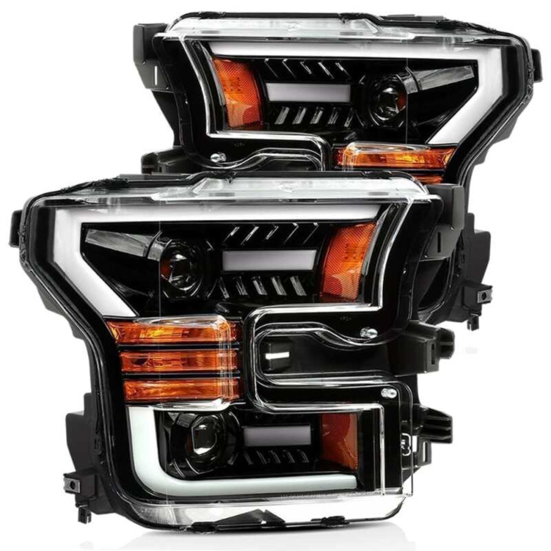 Picture of AlphaRex 15-17 Ford F-150 LUXX LED Projector Headlights Plank Style Alpha Blk w/Activ Light/DRL