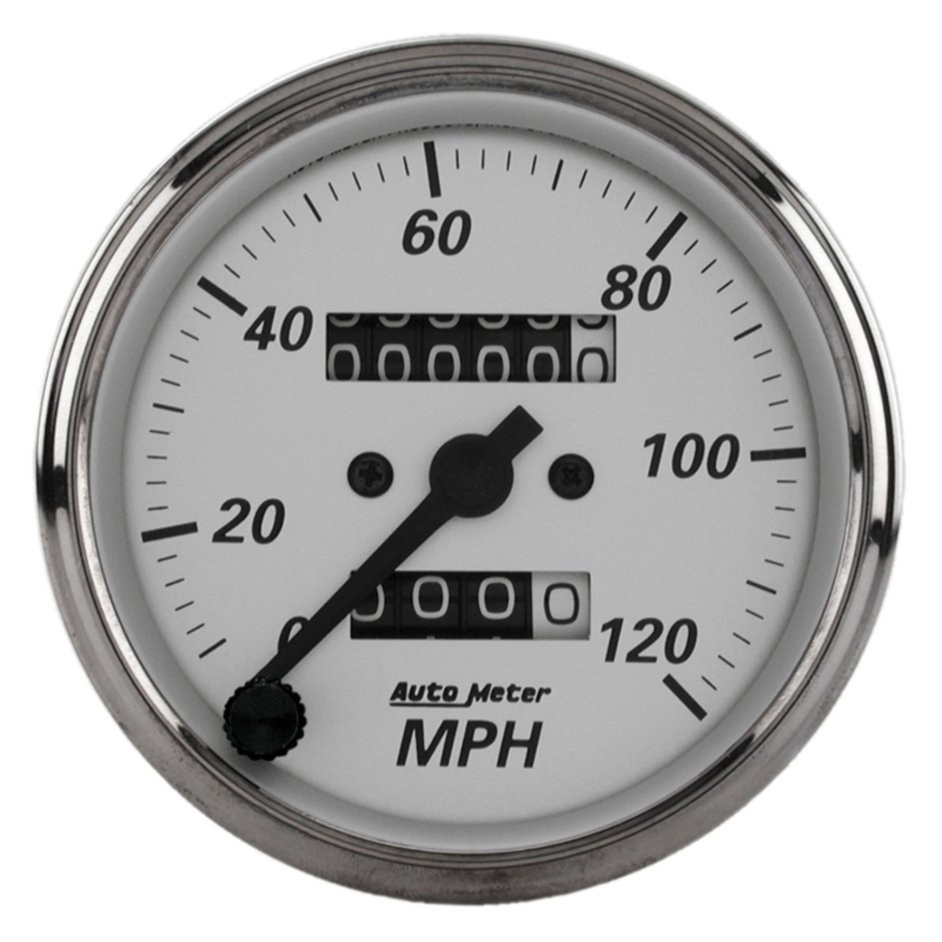 Picture of Autometer 3-1/8in Silver Bezel/White Face 120mph Mechanical In-Dash Tacho/Speedometer w/ Trip Gauge