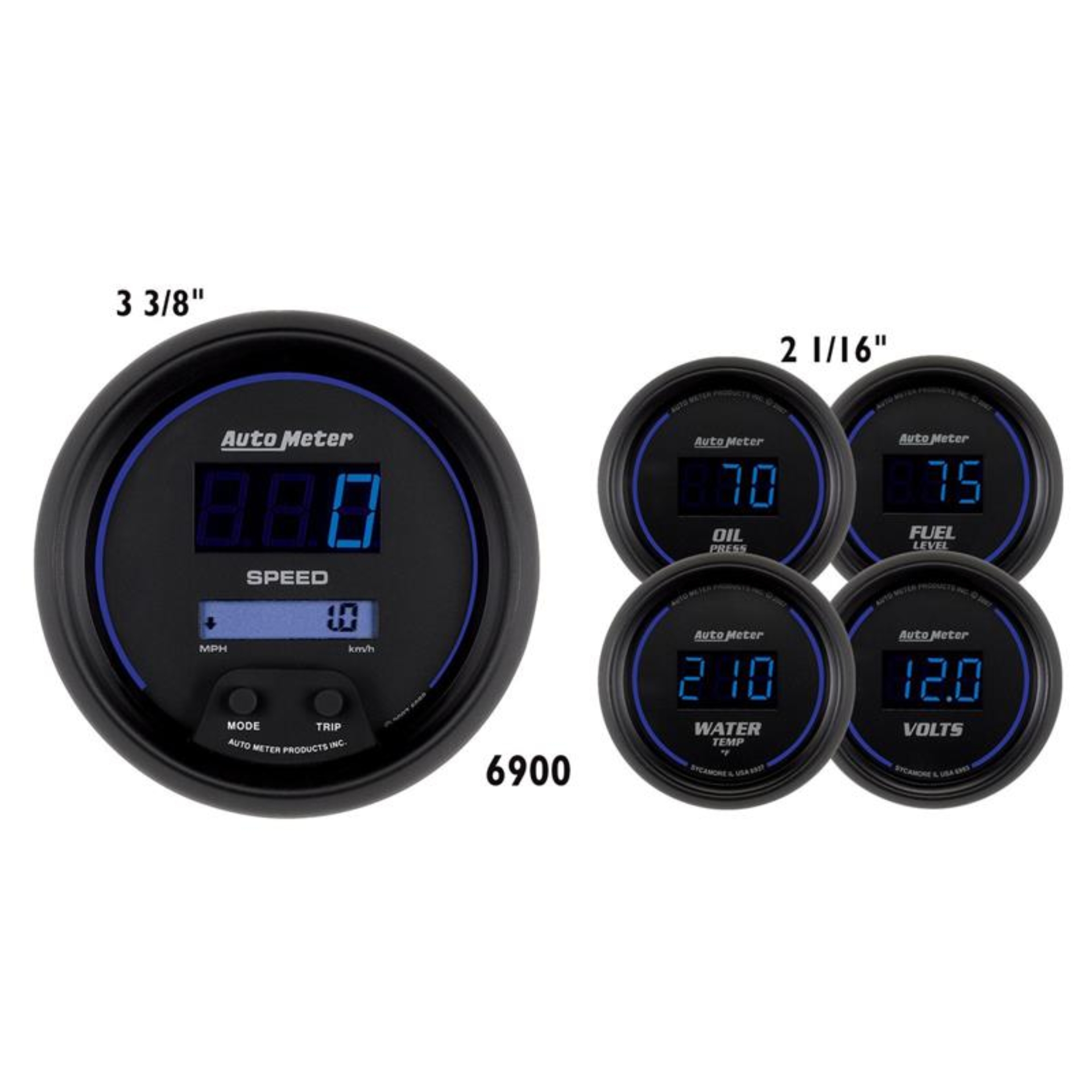 Picture of Autometer Cobalt Digital 3-3/8in Programmable Electric Speedometer/ 2-1/16in Electric Oil Pressure