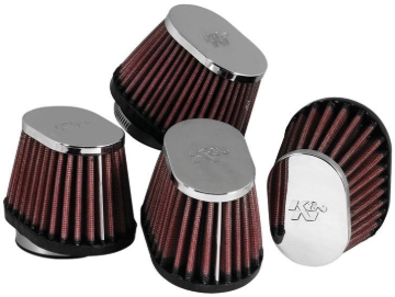 Picture of K&N Universal Chrome Oval Tapered Air Filter - 2in Flg ID x 4in OS L 3in OS W x 2.75in H