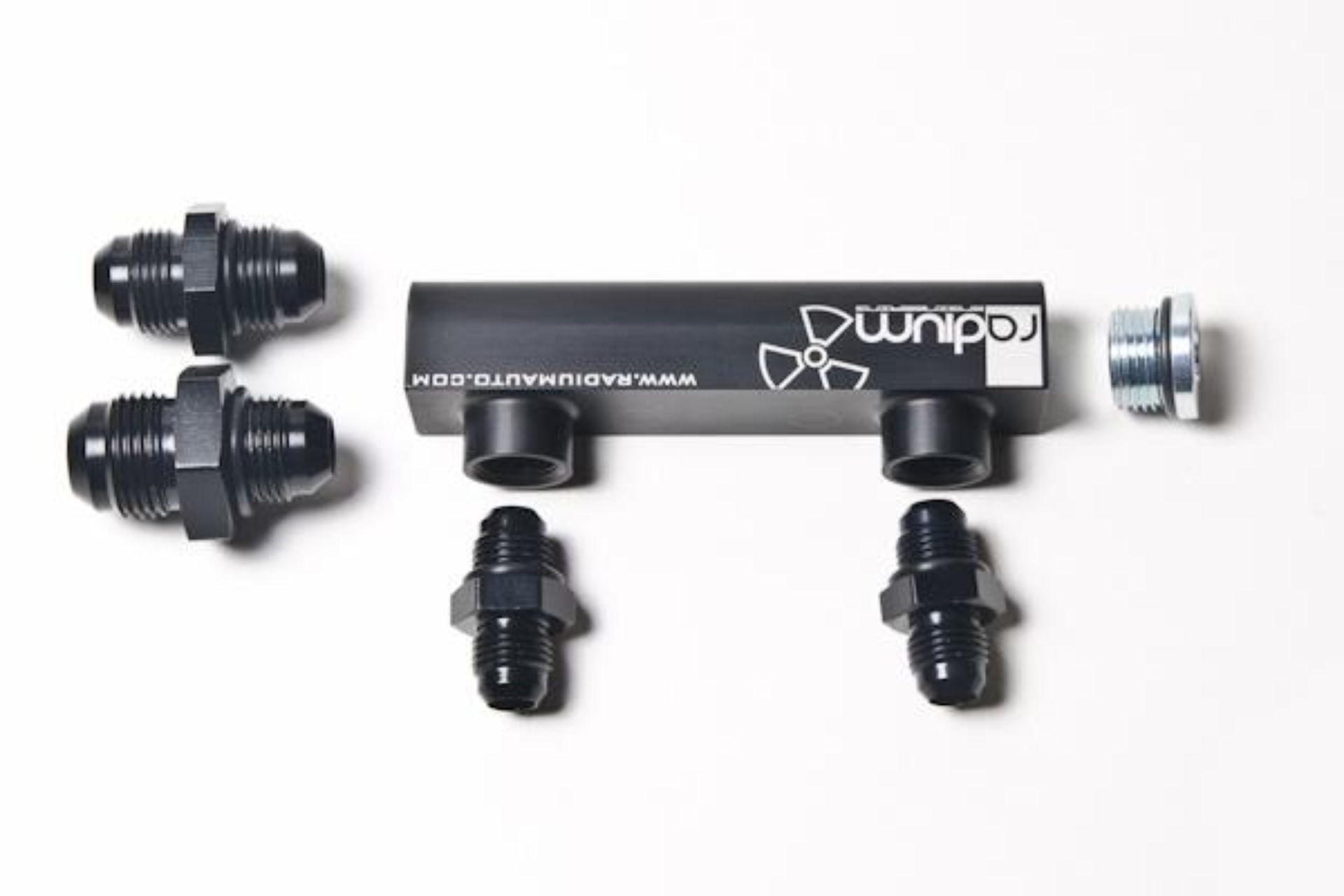 Picture of Radium Engineering Universal 4-Port Manifold - Black W/ Logo