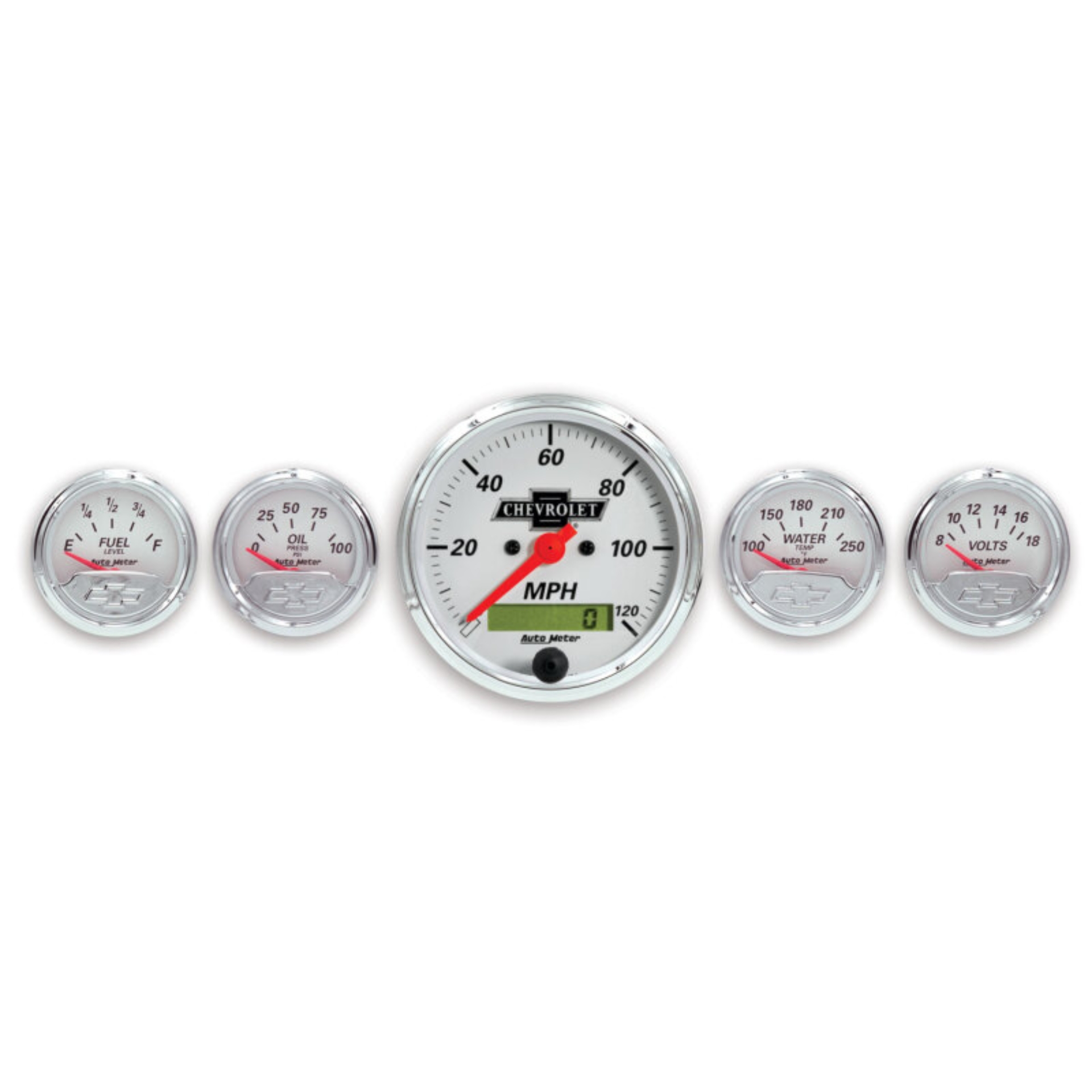 Picture of Autometer Arctic White GM 5 Pc Kit Box w/ Elec Speedo, Elec Oil Press, Water Temp, Volt, Fuel Level