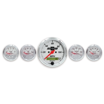 Picture of Autometer Arctic White GM 5 Pc Kit Box w/ Elec Speedo, Elec Oil Press, Water Temp, Volt, Fuel Level