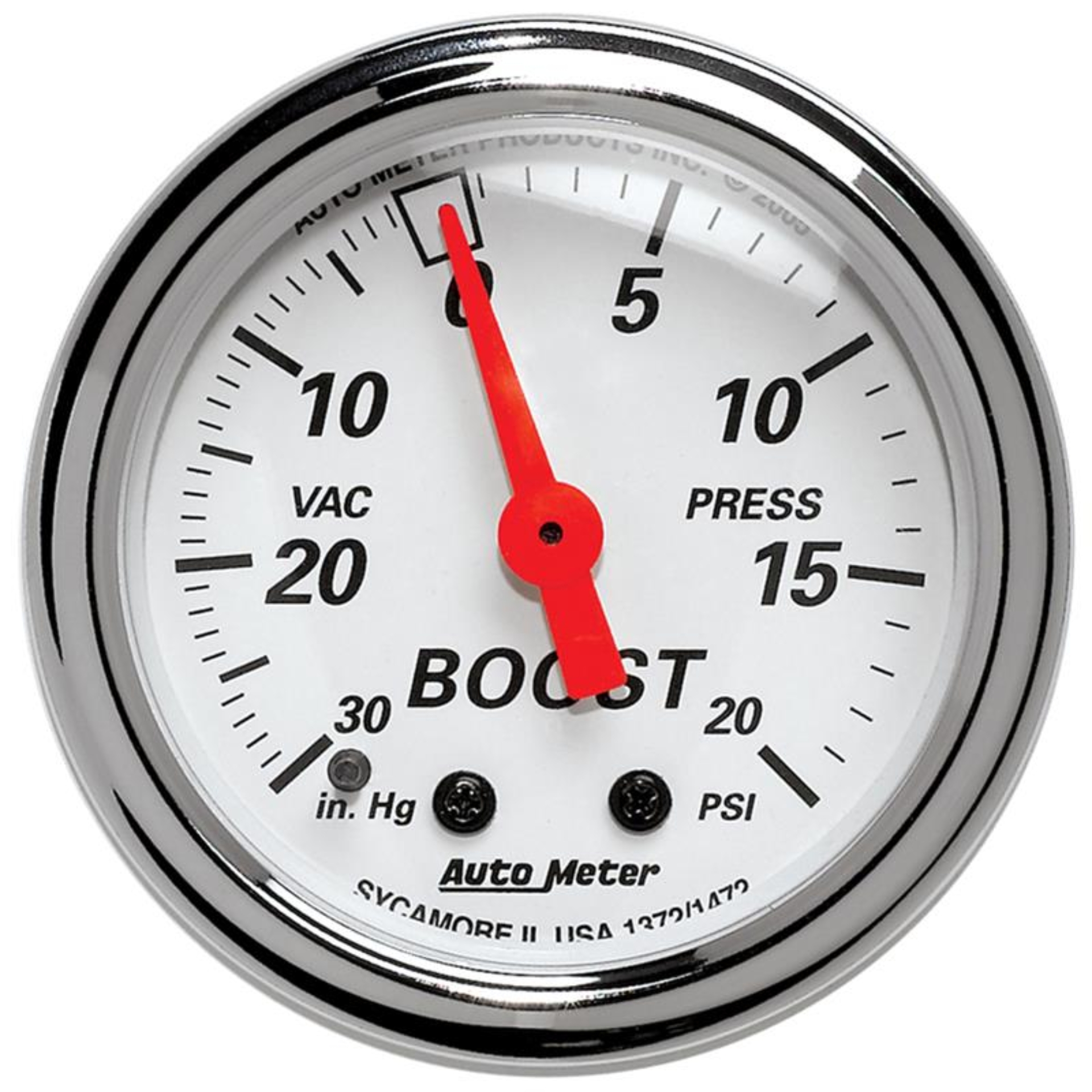 Picture of Autometer Arctic White 2-1/16in 30 in. Hg/20 PSI Full Sweep Mechanical Vacuum/Boost Pressure Gauge
