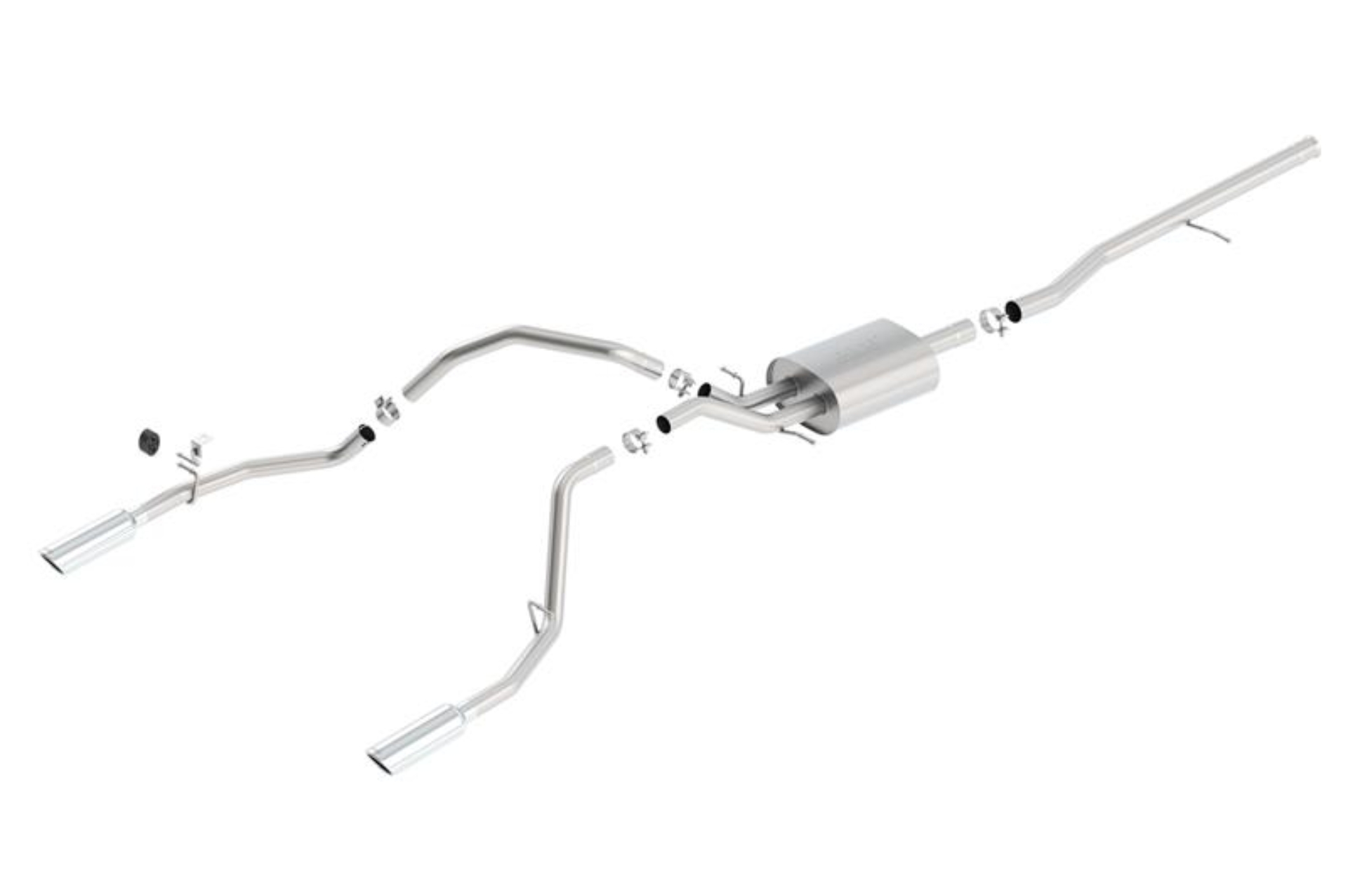Picture of Borla 14 Silv/Sierra 1500 C/B S-Type Exhaust/2.75in Into Dual 2.25in Out 4in Tip Split Rear Exit