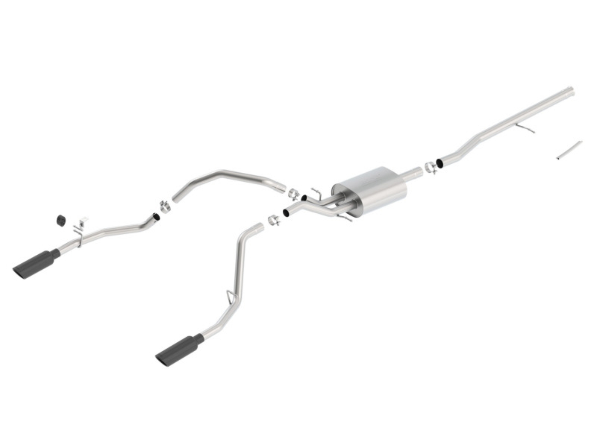 Picture of Borla 14 Sierra 1500 C/B S-Type Exhaust/2.75in Into Dual 2.25in Out 4in Split Rear Exit-Black Chrome