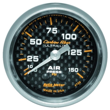 Picture of Autometer Carbon Fiber 52mm 150 PSI Mechanical Air Pressure Gauge