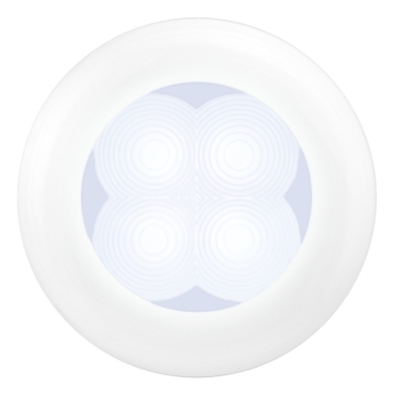 Picture of Hella 0500 Series Slim Line White 12V DC Round Soft LED Courtesy Light w/ White Plastic Rim