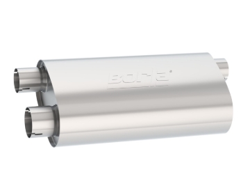 Picture of Borla Universal Pro-XS Muffler Oval 3in Inlet/ 2.5in Dual Outlet Transverse Flow Notched Muffler
