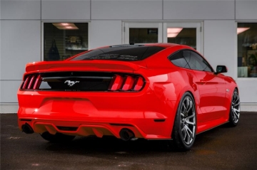 Picture of MBRP 15-18 Ford Mustang EcoBoost 2.3L Black 3in Cat Back Dual Split Rear Exit (Street Version)