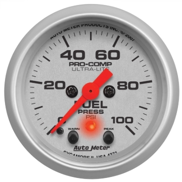 Picture of Autometer Ultra-Lite 52mm 0-100 PSI Fuel Pressure w/ Peak Memory Warning Gauge