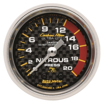Picture of Autometer Carbon Fiber 52mm 1600 PSI Mechanical Nitrous Pressure Gauge