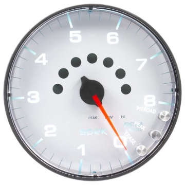 Picture of Autometer Spek-Pro Gauge Tachometer 5in 8K Rpm W/Shift Light & Peak Mem White/Black