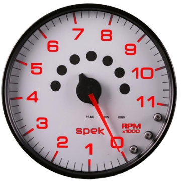 Picture of Autometer Spek-Pro Gauge Tachometer 5in 11K Rpm W/Shift Light & Peak Mem White/Black