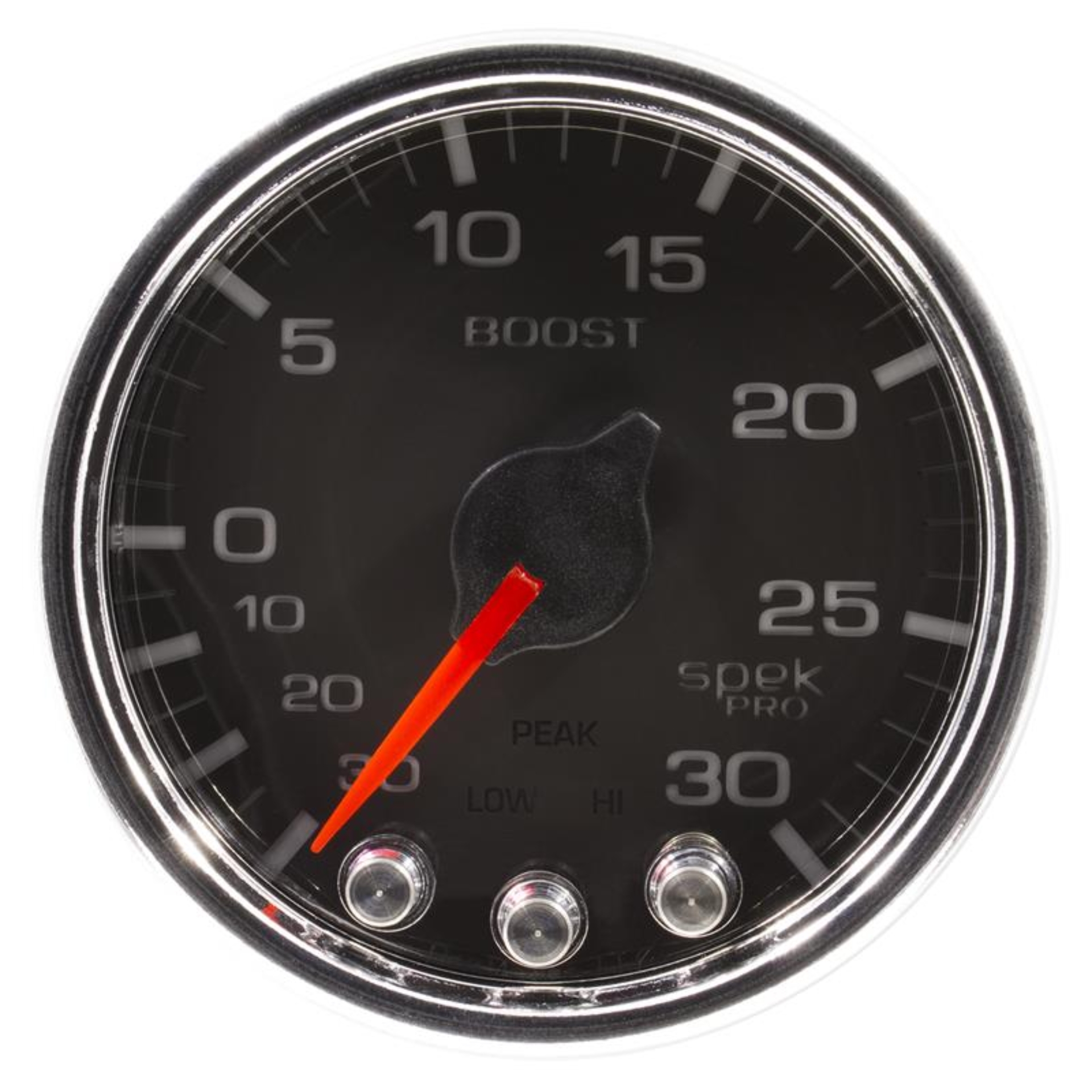 Picture of Autometer Spek-Pro Gauge Vac/Boost 2 1/16in 30Inhg-30psi Stepper Motor W/Peak & Warn Black/Chrome