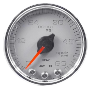 Picture of Autometer Spek-Pro Gauge Boost 2 1/16in 60psi Stepper Motor W/Peak & Warn Slvr/Chrm