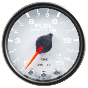 Picture of Autometer Spek-Pro Gauge Fuel Press 2 1/16in 15psi Stepper Motor W/Peak & Warn Wht/Blk