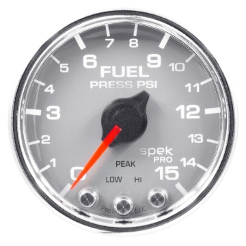 Picture of Autometer Spek-Pro Gauge Fuel Press 2 1/16in 15psi Stepper Motor W/Peak & Warn Slvr/Chrm