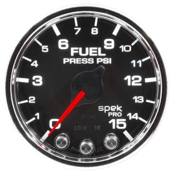 Picture of Autometer Spek-Pro Gauge Fuel Press 2 1/16in 15psi Stepper Motor W/Peak & Warn Blk/Chrm