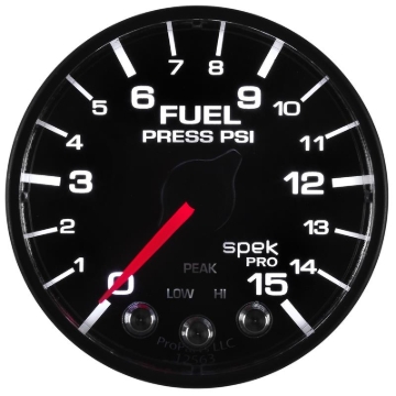 Picture of Autometer Spek-Pro Gauge Fuel Press 2 1/16in 15psi Stepper Motor W/Peak & Warn Blk/Blk