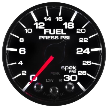 Picture of Autometer Spek-Pro Gauge Fuel Press 2 1/16in 30psi Stepper Motor W/Peak & Warn Blk/Blk